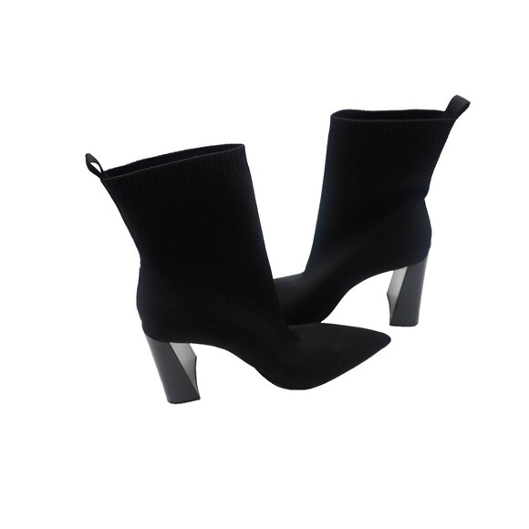 Zara Black Fabric/Stretch Sock Pointed Toe Block Ankle Heel Boots Size 42 - Picture 4 of 8